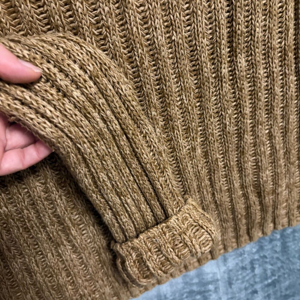 J.Crew Chunky Ribbed Turtleneck Sweater Camel Brown Cotton M Cozy Fall Preppy - Picture 4 of 7